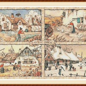 Four Seasons. PDF cross stitch pattern, Seasons, Home decor, Cross stitch chart, Hand embroidery, Digital download.