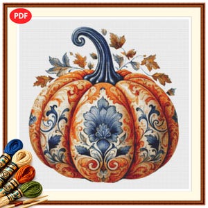 Motif citrouille au point de croix, décoration de citrouille d'automne, PDF de broderie d'automne.
