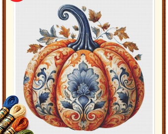 Pumpkin Cross Stitch Pattern, Fall Pumpkin Decor, Autumn Embroidery PDF.