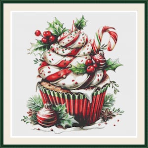 Christmas Cupcake 16.  PDF Cross stitch pattern, Christmas decor, Colorful cupcake, Hand embroidery, Cross stitch, PDF chart.