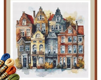 Amsterdam Houses Cross Stitch Pattern PDF No3. Dutch Architecture Embroidery Chart.