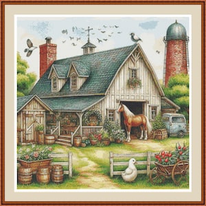 In the Farmyard 1. PDF Counted cross stitch pattern, Farm, Landscape, Animals, Home decor, Cross stitch chart, PDF pattern, Hand embroidery