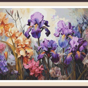 Irises 2. Cross stitch pattern, Counted cross stitch, Hand embroidery pattern, PDF cross stitch, Cross stitch, PDF pattern