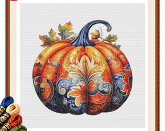 Pumpkin Cross Stitch Pattern PDF No3,  Autumn Embroidery Chart.