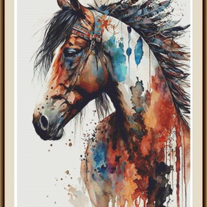 Indianer Pferd 4, Kreuzstich Stickmuster, Kreuzstich Stickmuster, Stickmuster Zählvorlage, Stickvorlage Kreuzstich, Stickmuster Vorlage