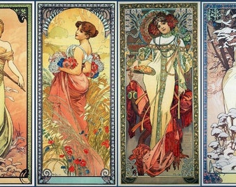 Four Seasons by Alphonse Mucha. Cross stitch.Cross stitch pattern. Counted cross stitch. PDF cross stitch chart. Cross stitch supply