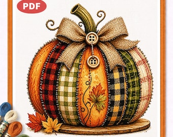 Quilt Pumpkin Cross Stitch Pattern Country Fall Decor Primitive Autumn PDF