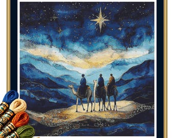Three Wise Men Across the Blue Mountains Cross Stitch Pattern PDF