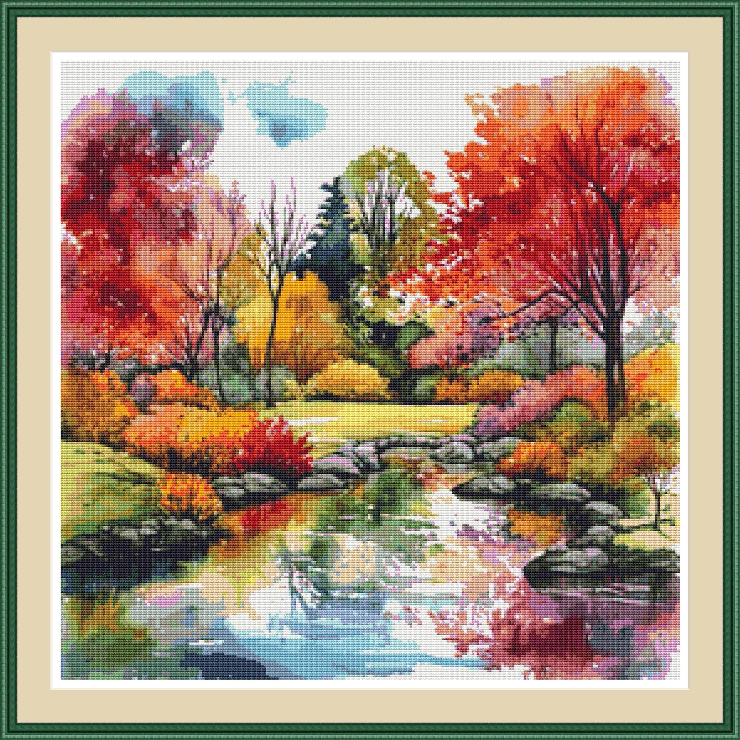 Autumn Forest Lake Cross Stitch Pattern, Fall Landscape Embroidery PDF ...