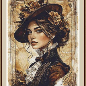 Sepia Lady 4. PDF Cross stitch pattern, Beautiful lady, Modern pattern, Home decor, Cross stitch chart,