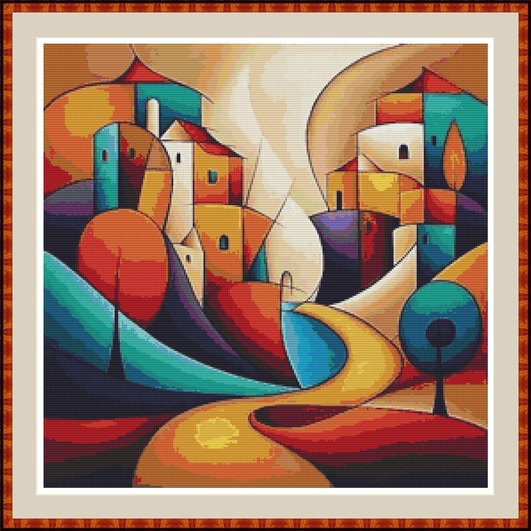 Cubist Landscape 2 Cross Stitch Pattern: Colorful Cubism Town PDF