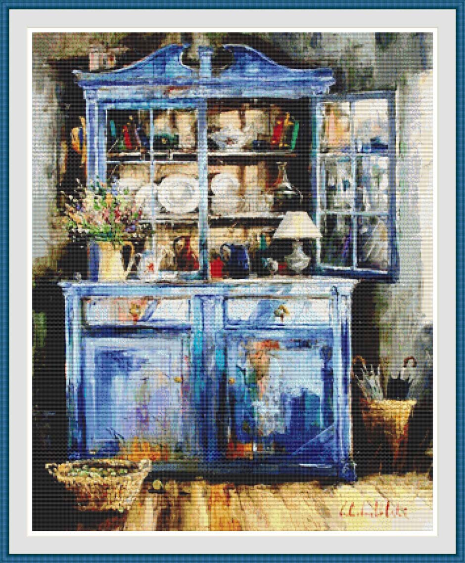Blue Cupboard. Cross Stitch Pattern. Embroidery Pattern. Cross Etsy