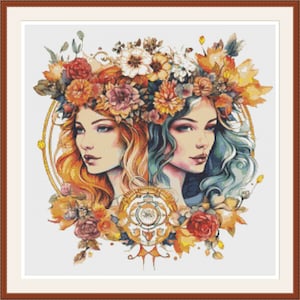 Gemini. Cross stitch pattern, Counted cross stitch, PDF cross stitch pattern, Hand embroidery pattern, PDF cross stitch, Cross stitch