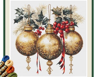 Elegant Christmas Ornaments Cross Stitch Pattern PDF Instant Download