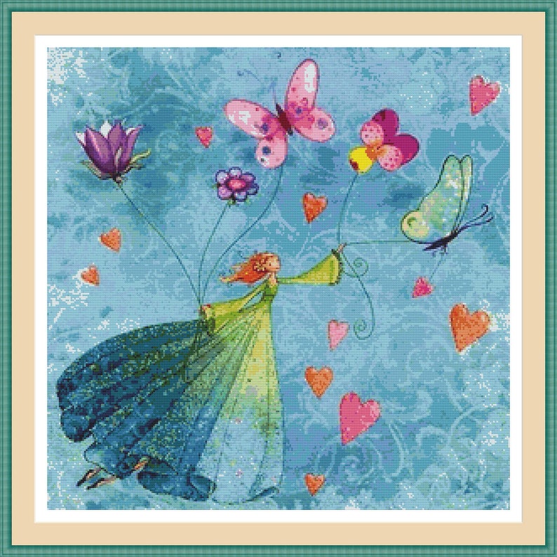 Fairy and Butterflies, Cross stitch pattern. Counted cross stitch. Cross stitch supply. Embroidery pattern. PDF cross stitch. Cross stitch image 2