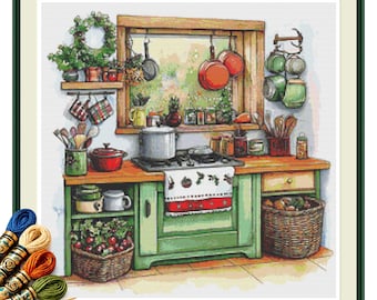 Christmas Cottage Kitchen Cross Stitch Pattern PDF