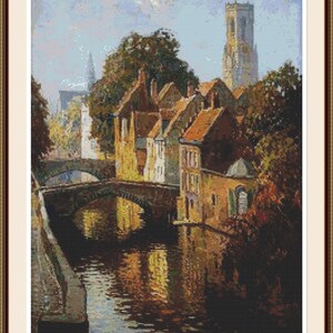 Stadsgezicht van Brugge - kruissteek - kruissteekpatroon - handborduurpatroon - kruissteekpatroon in pdf-indeling