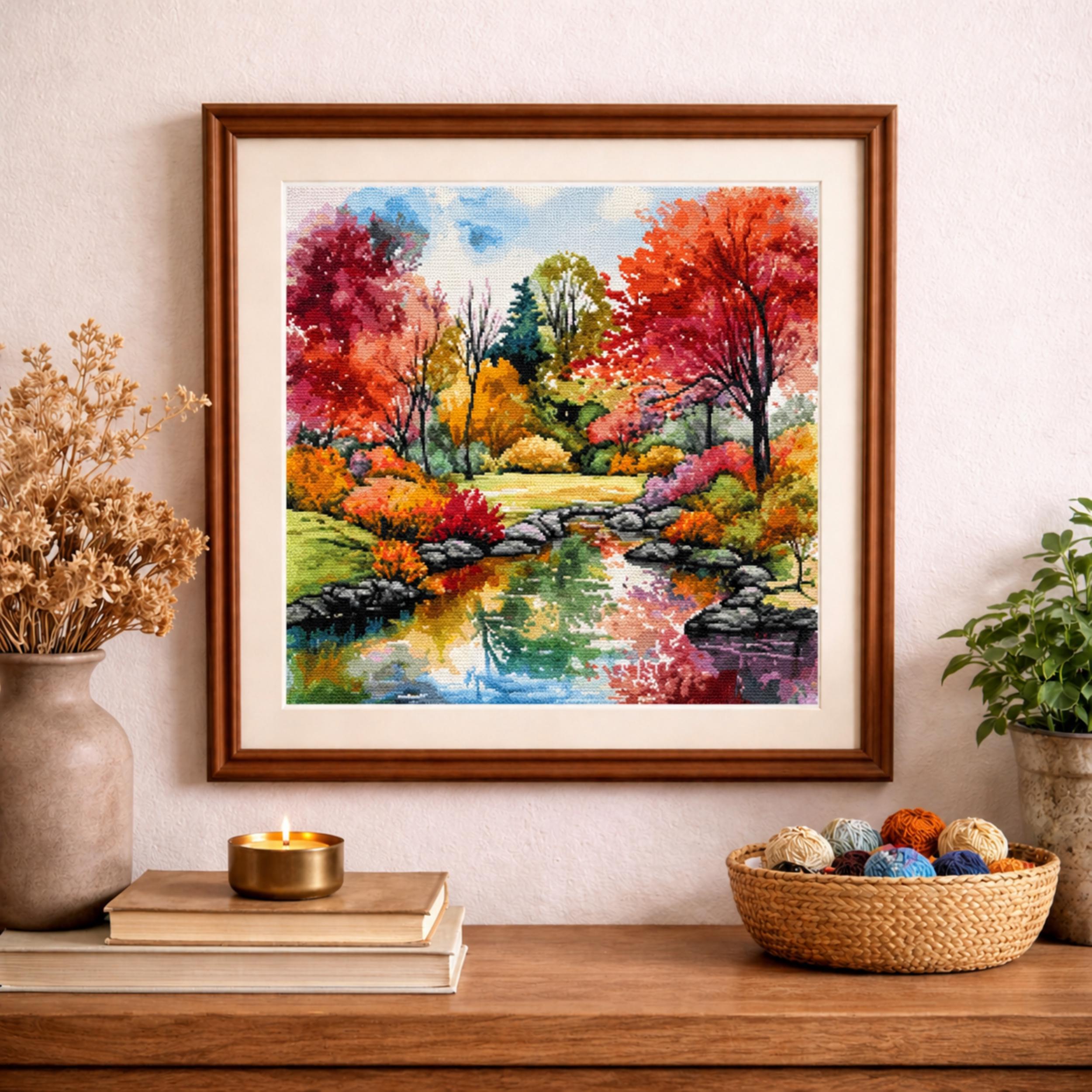 Autumn Forest Lake Cross Stitch Pattern, Fall Landscape Embroidery PDF ...