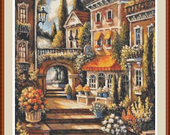 Street Steps 1. PDF Cross stitch pattern, Landscape, Homes with steps, Home decor, Modern pattern, Cross stitch chart.