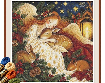 Christmas Angel with Fawn Cross Stitch Pattern PDF