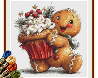 Gingerbread Man with Christmas Cupcake Cross Stitch Pattern PDF