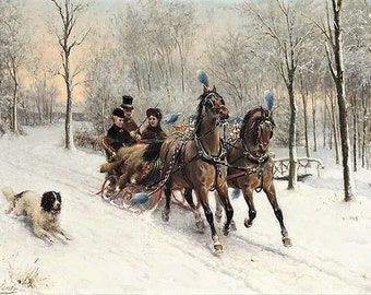 A Riding Tour in the Snow # Cross stitch pattern # Embroidery pattern # Cross stitch supply # Counted cross stitch pattern in PDF format