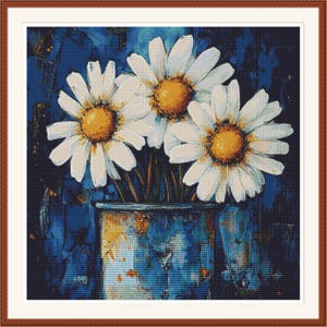On a Blue Background 2.  Counted cross stitch pattern in PDF format, Floral pattern, Digital download, PDF pattern, Cross stitch chart,