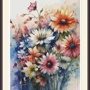 Wilde bloemen 1. Kruissteekpatroon, getelde kruissteek, pdf-kruissteekpatroon, handborduurkaart, pdf-patroon, kruissteekkaart