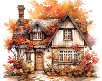 Autumn Cottage 2. Cross stitch pattern, Counted cross stitch, Hand embroidery pattern, PDF cross stitch, Cross stitch, PDF pattern