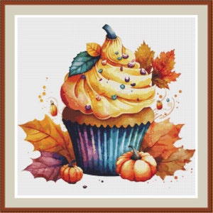 Fall Pumpkin Cupcake 1. Cross stitch pattern, Counted cross stitch, Hand embroidery pattern, PDF cross stitch, Cross stitch, PDF pattern