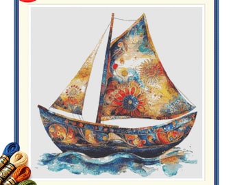 Zonovergoten bloemen zeilboot kruissteekpatroon pdf.