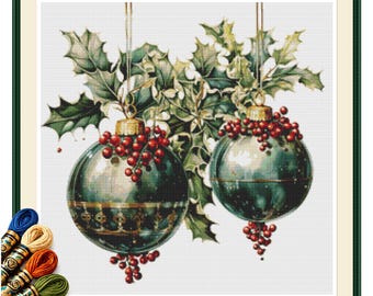 Vintage Christmas Baubles Cross Stitch Pattern PDF