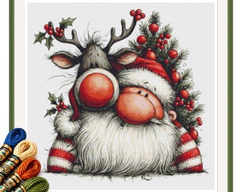 Santa and Reindeer Christmas Hug Cross Stitch Pattern, PDF Download