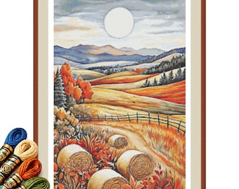 Golden Harvest Valley Cross Stitch Pattern PDF