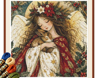 Christmas Angel with Bunny Cross Stitch Pattern PDF