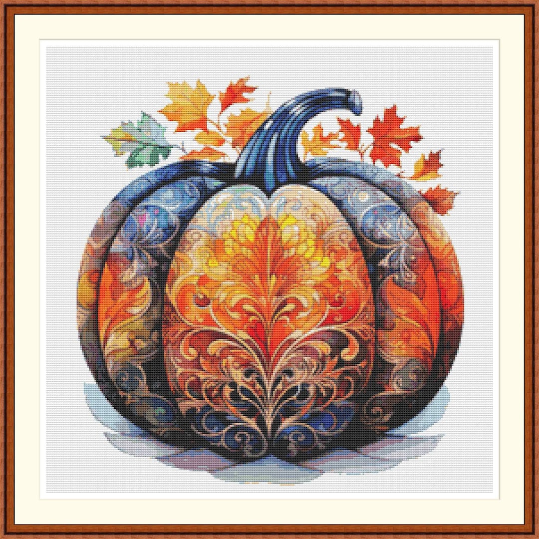 Pumpkin 4 Cross Stitch Pattern, Ornate Autumn Pumpkin Embroidery PDF ...