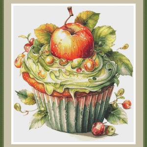 Cupcake alla frutta 2, schema punto croce PDF, Cupcake, arredamento per la casa, ricamo a mano, schema punto croce, grafico PDF, download digitale.