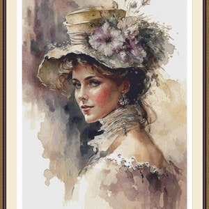 Romantic Lady 3, Cross stitch pattern, Counted cross stitch, Hand embroidery pattern, PDF cross stitch, Cross stitch chart, PDF pattern
