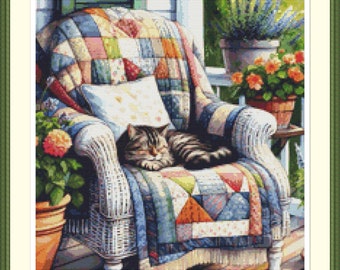 Sleeping Cat 1 Cross Stitch Pattern: Peaceful Pet Art PDF Chart.