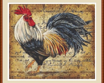 Vintage haan 2 kruissteekpatroon: rustiek boerderijborduurwerk pdf.