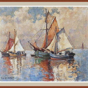 Barcos de vela 1 - Patrón de punto de cruz - Punto de cruz - Bordado a mano - Patrón PDF - Punto de cruz contado - Suministros de punto de cruz
