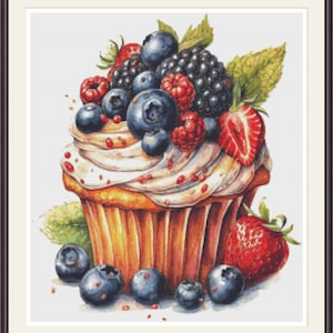 Fruity Cupcake 6, Cross stitch pattern, Counted cross stitch, Cross stitch, PDF cross stitch, Hand embroidery pattern, Embroidery pattern