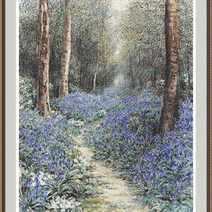 The Bluebell Wood / Geteld kruissteekpatroon in pdf-indeling / Borduurpatroon / Kruissteektabel / Borduurontwerp
