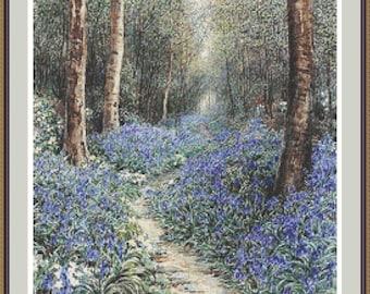 The Bluebell Wood / Counted cross stitch pattern in PDF format / Embroidery pattern / Cross stitch chart / Embroidery design