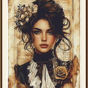 Sepia Lady 2. PDF Cross stitch pattern, Beautiful lady, Modern pattern, Home decor, Cross stitch chart,
