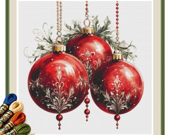 Christmas Baubles Cross Stitch Pattern PDF,  Xmas Embroidery Chart