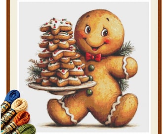 Gingerbread Man with Star Cookie Tree Cross Stitch Pattern PDF