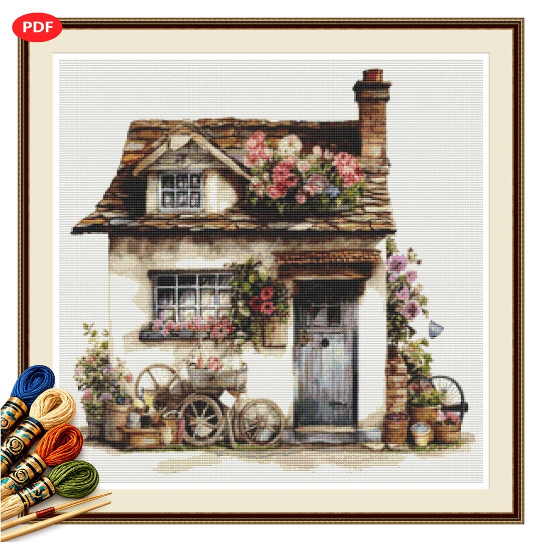 Rose Garden Cottage Cross Stitch Pattern PDF Instant Download - Etsy