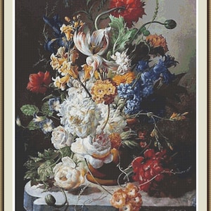 Een bloemstilleven - kruissteekpatroon - getelde kruissteek - handborduurpatroon - pdf-kruissteek - kruissteektabel