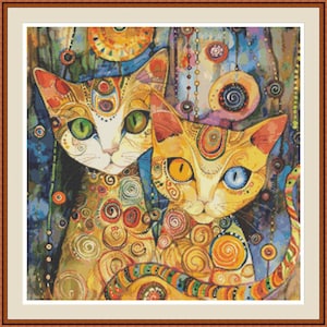 Cats 1. PDF Cross stitch pattern, Colorful cats, Cross stitch chart, Embroidery pattern, Cats, Digital download, Pattern Keeper Compatible,